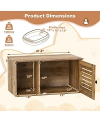 Gymax Cat Litter Box Enclosure w/ Winding Entry Louvered Door Wooden Pet Side Table