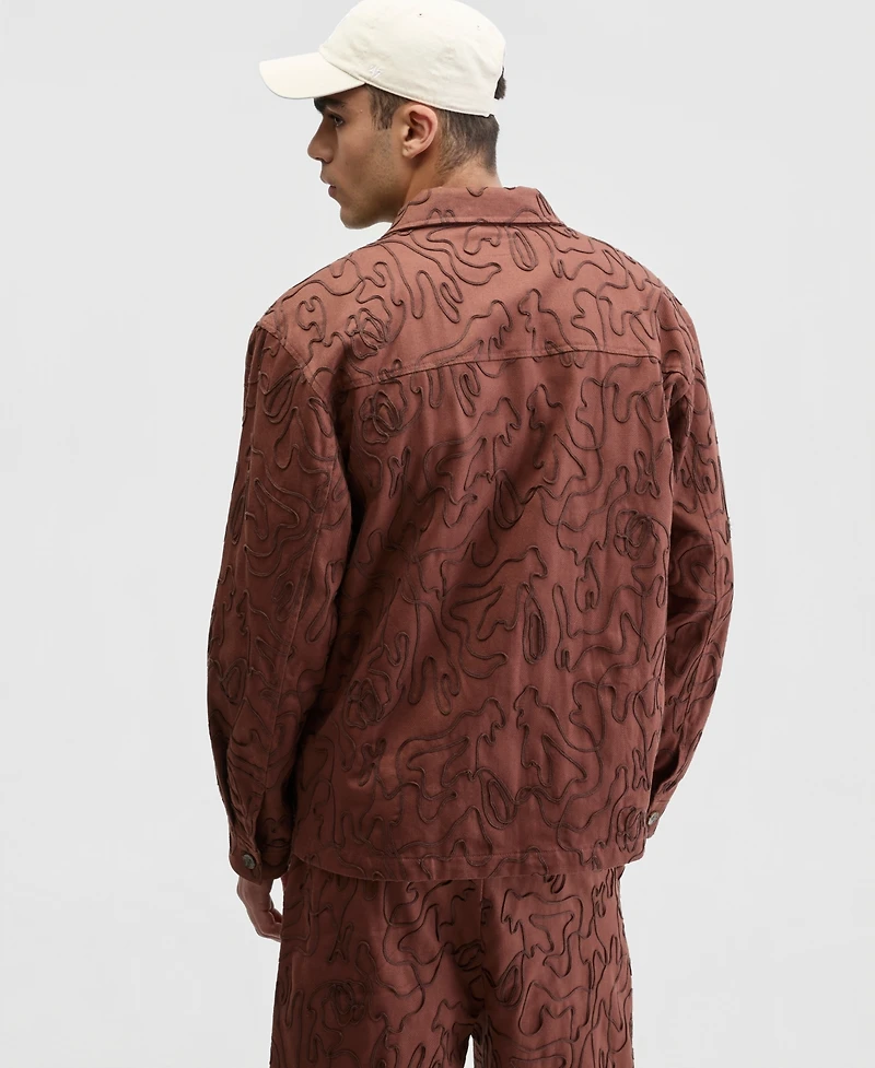 Mode of One Men's Floral Embroidered Cotton Shacket, Exclusively at Macy's
