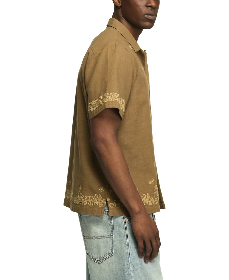 Lucky Brand Men's Short-Sleeve Bandana Eyelet Shirt