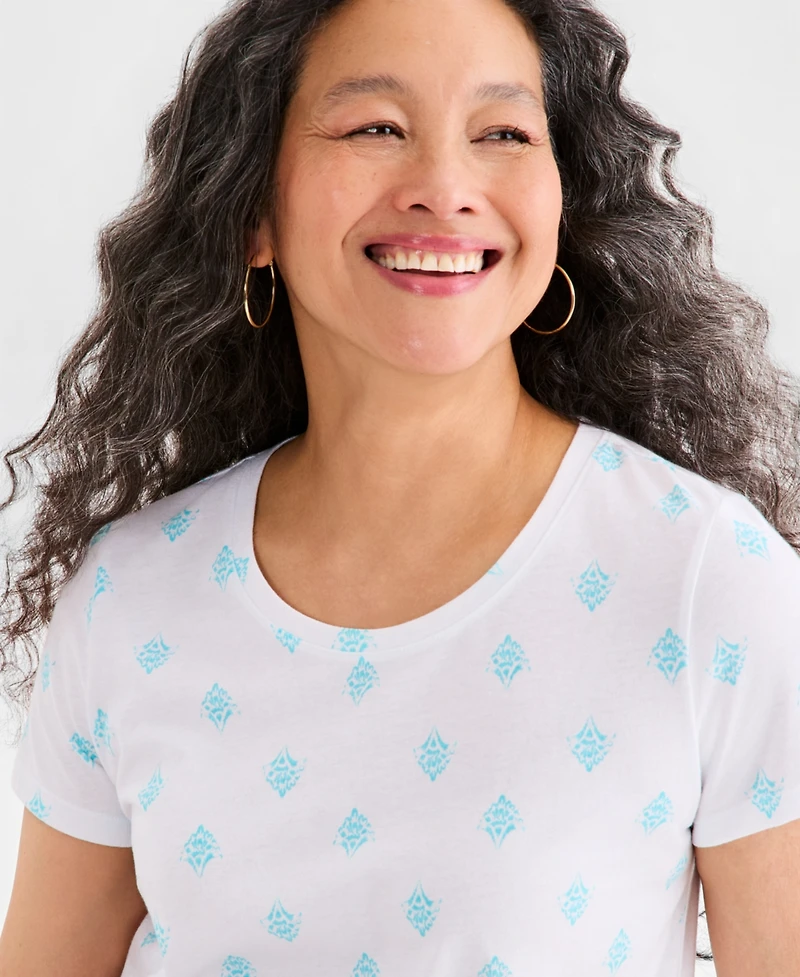 Style & Co Women's Printed Short-Sleeve Crewneck T-Shirt, Macy's Exclusive