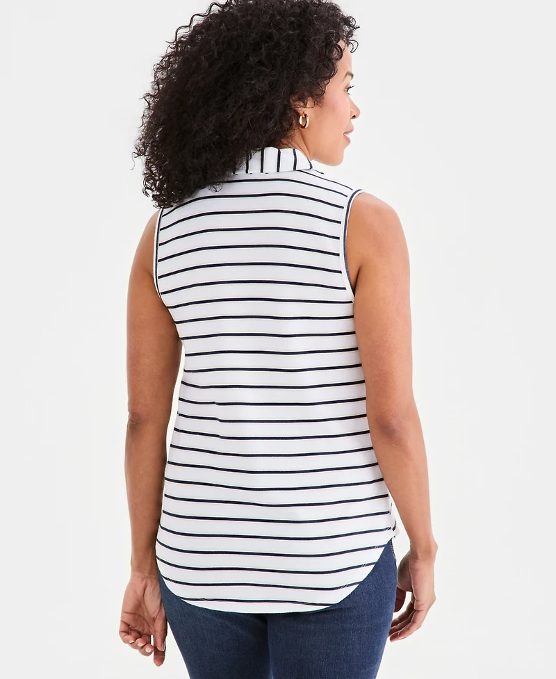 Style & Co Women's Striped Johnny-Collar Sleeveless Top, Macy's Exclusive