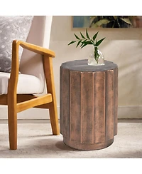 LuxenHome Weathered Copper Cement Fluted Round Indoor Outdoor Side and End Table