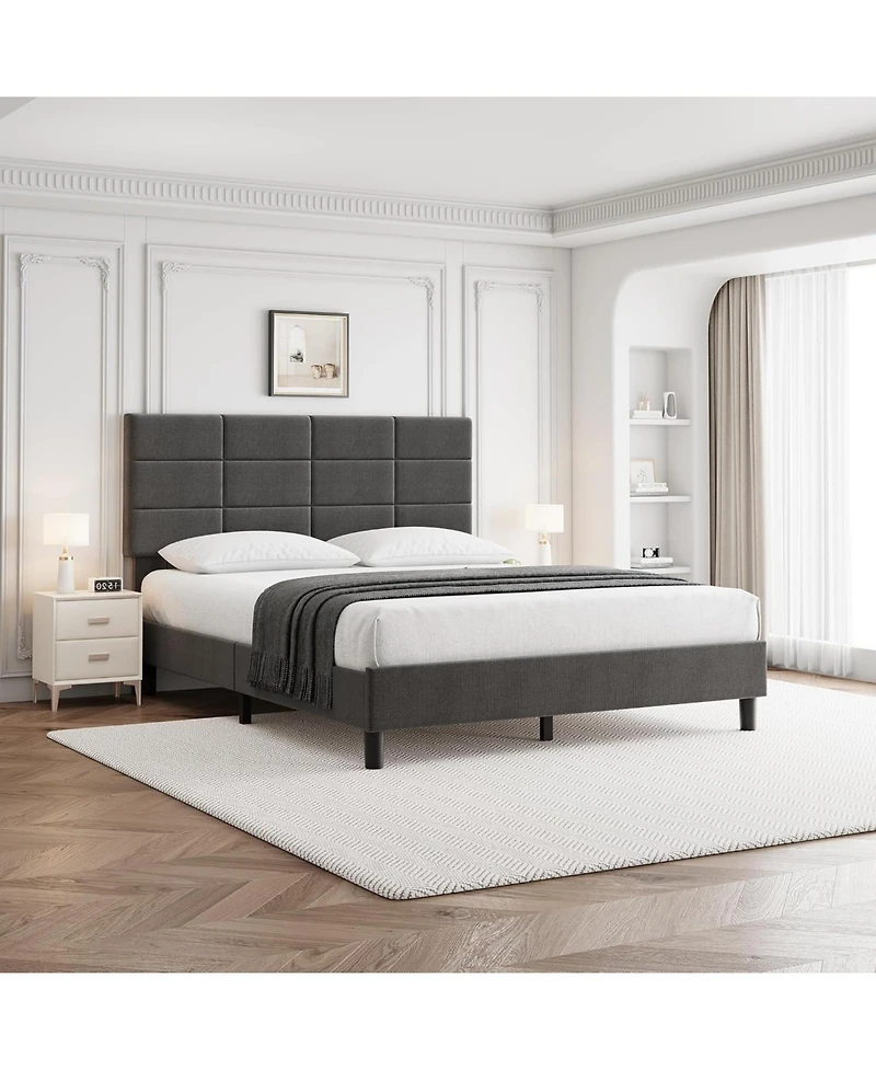 gaomon Queen Linen Upholstered Platform Bed, Adjustable Headboard, Noise-Free Mattress Foundation, Strong Slats, No Box Spring
