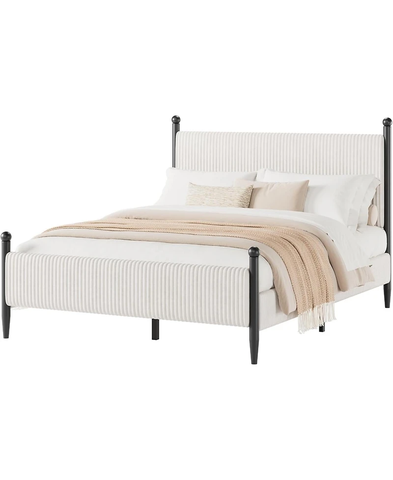 gaomon Queen Bed Frame with Velvet Headboard, Upholstered Corduroy Platform, Wood Slats Support