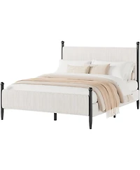 gaomon Queen Bed Frame with Velvet Headboard, Upholstered Corduroy Platform, Wood Slats Support