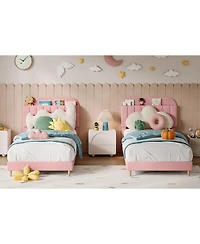 gaomon 2 Twin Upholstered Bed Frames, Platform Bed with Bookcase Headboard, Velvet Mattress Foundation, Steel Support