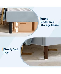 gaomon Twin Upholstered Bed Frame with Cat Headboard, Velvet Platform Frame for Kids, Sturdy Slats