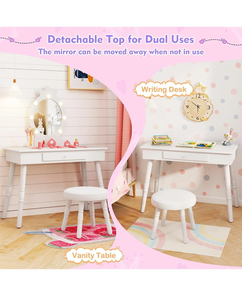 Sugift Kids Vanity Set with Lighted Mirror and Large Storage Drawer