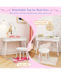 Sugift Kids Vanity Set with Lighted Mirror and Large Storage Drawer