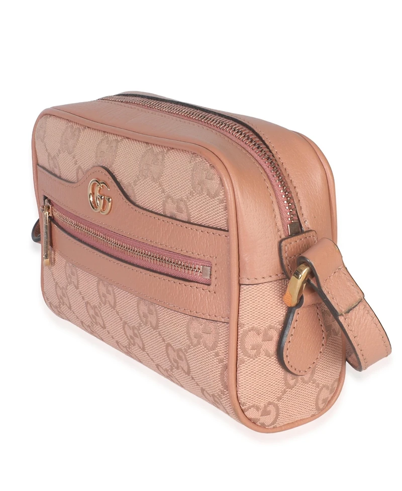 Pre-Owned Gucci Pink Gg Canvas Mini Ophidia Shoulder Bag