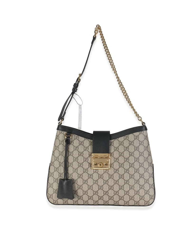Pre-Owned Gucci Beige Black Gg Supreme Monogram Canvas Medium Padlock Shoulder Bag