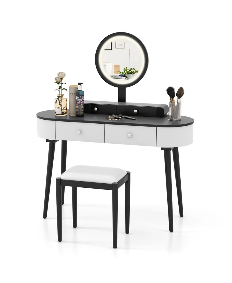 Sugift Vanity Table Set with Led Mirror and Storage Drawers