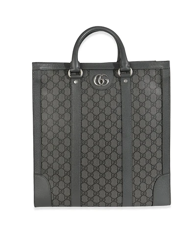 Pre-Owned Gucci Grey Black Gg Coated Canvas Ophidia Medium Tote