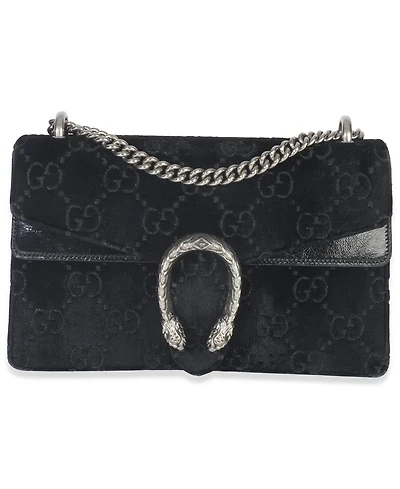 Pre-Owned Gucci Black Gg Embossed Velvet Small Dionysus Chain Bag