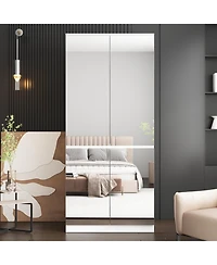 Famapy High Gloss Mirrored Doors Wardrobe Armoires with 4 Mirror Doors