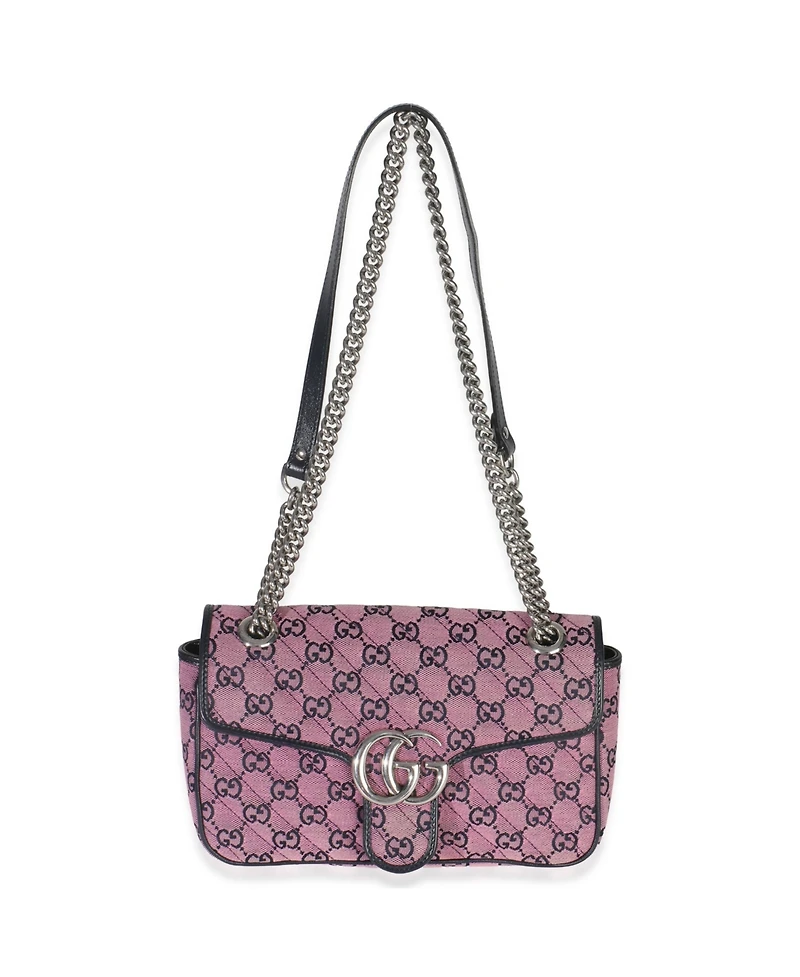 Pre-Owned Gucci Pink Gg Matelasse Diagonal Canvas Small Gg Marmont Shoulder Bag