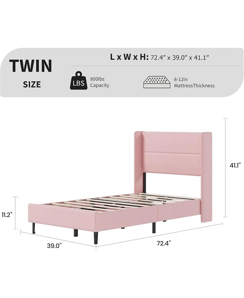 gaomon Soft Upholstered Platform Bed Frame with Wingback Headboard – Sturdy Wooden Slats, Noise-Free, No Box Spring Needed