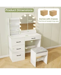 Sugift Makeup Vanity Desk and Stool Set with Mirror and Lights