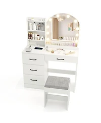 Sugift Makeup Vanity Desk and Stool Set with Mirror and Lights