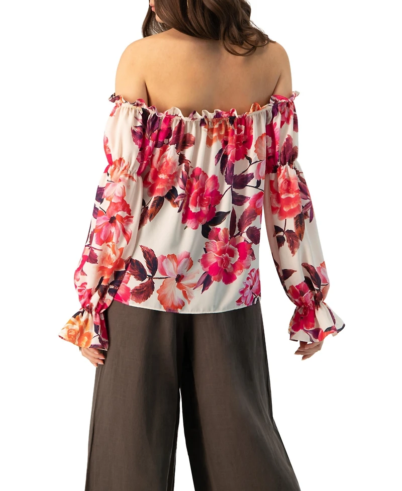 Ivonne Women's Off-Shoulder Long Sleeve Printed Blouse