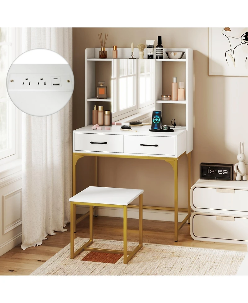 Sugift Vanity Desk with Storage Drawers and Charging Station