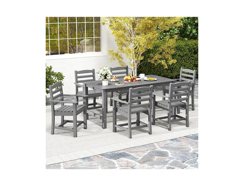 Slickblue 6 Person Patio Dining Table with Wood Look Top