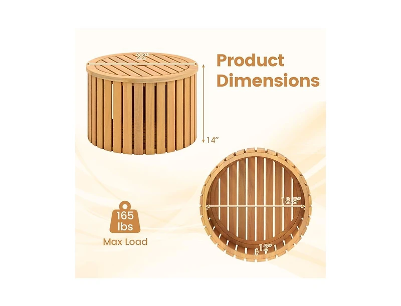 Slickblue Round Acacia Wood Outdoor Side Table with Hidden Storage