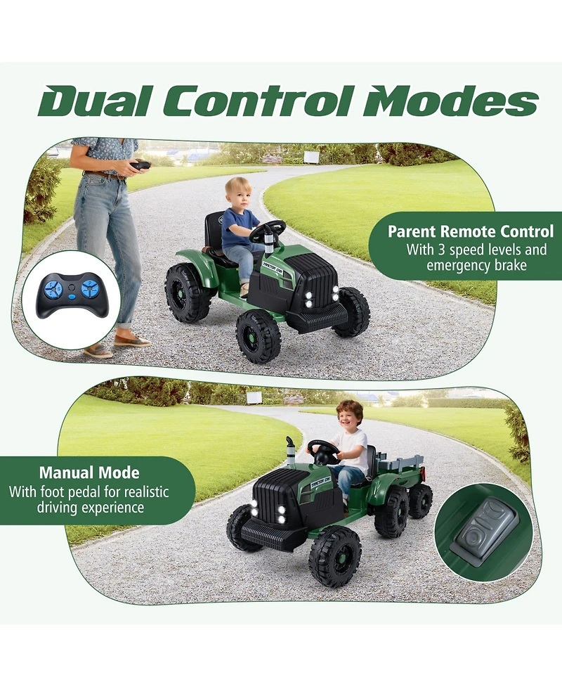 Slickblue Electric 24V Ride On Tractor for Kids with Trailer and Remote