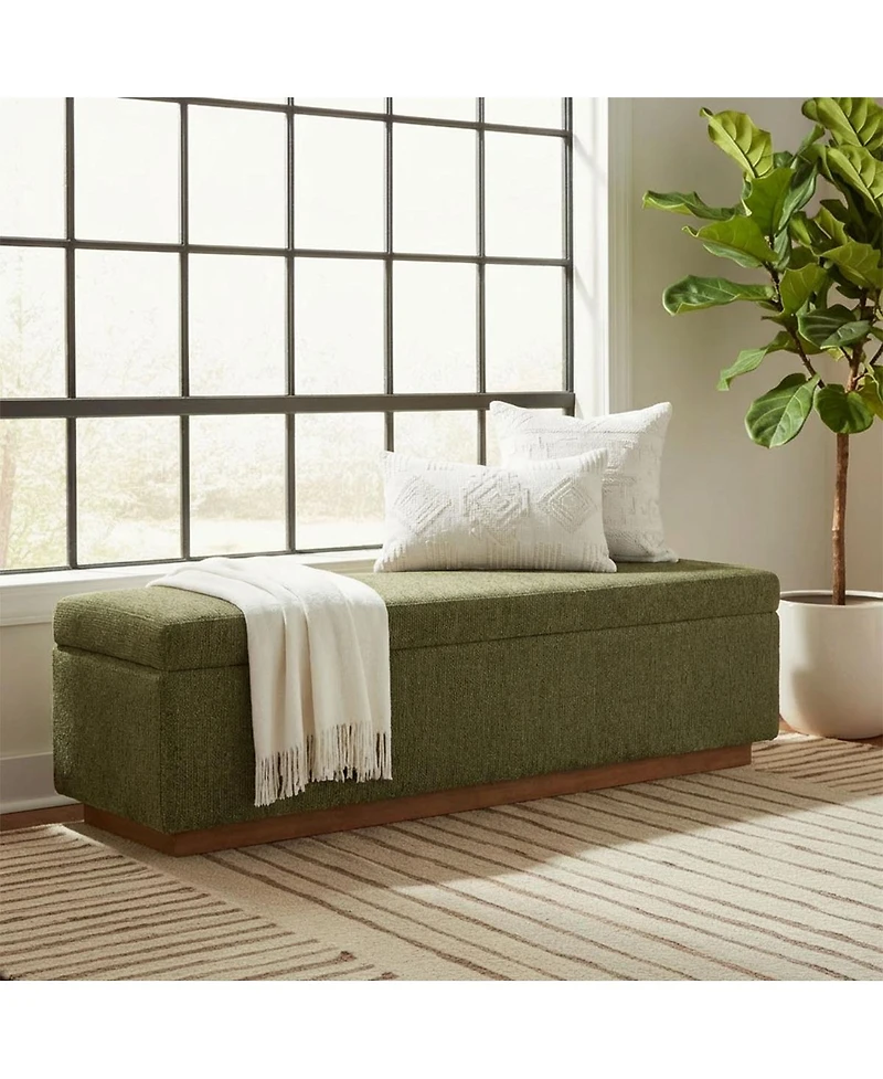 Maison Boucle Upholstered Storage Bench Ottoman, Lift-Top Bedroom End Bench