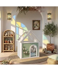 6thdruple Wood Pet House with Clear Roof and Carvings