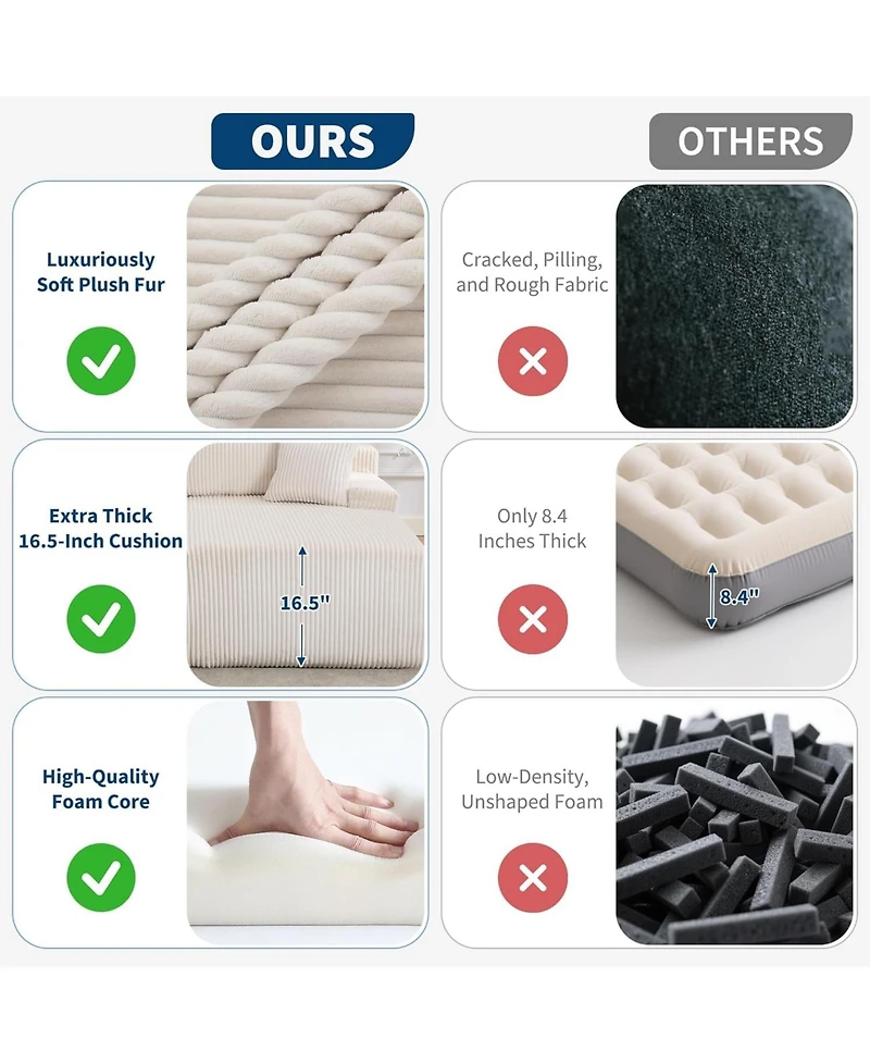 gaomon Oversized Double Chaise Lounge, Cloud Plush Sofa Bed with Deep Seat 4 Pillows