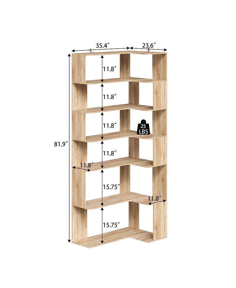 Homsee 7-Shelves Accent Bookcase, Open Back Bookshelf, Corner Bookcase