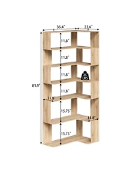 Homsee 7-Shelves Accent Bookcase, Open Back Bookshelf, Corner Bookcase