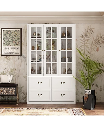 Homsee Modern Bookcase With Tempered Glass Doors and 6-Drawers