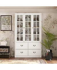 Homsee Modern Bookcase With Tempered Glass Doors and 6-Drawers