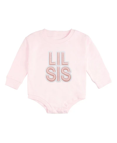 Sweet Wink Baby Girls Lil Sis Embroidered Patch Long Sleeve Romper