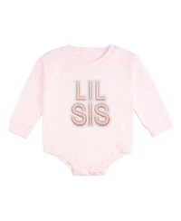 Sweet Wink Baby Girls Lil Sis Embroidered Patch Long Sleeve Romper