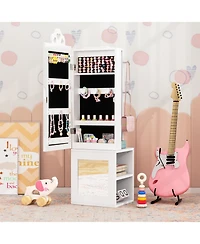 Sugift Princess Vanity Table and Stool Jewelry Armoire with Mirror