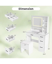 Sugift Dressing Desk with Adjustable Lighting and Hair Dryer Stand