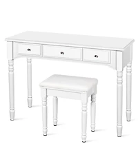 Sugift Makeup Dressing Table with Tri Folding Mirror and Stool
