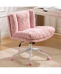 Rainsken Faux Fur Criss Cross Office Chair - Adjustable Swivel Desk Chair with Extra-Deep Seat and 2-Layer Cushions for Study Room