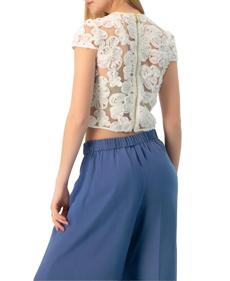 Ivonne Women's See-Through Embroidered Top