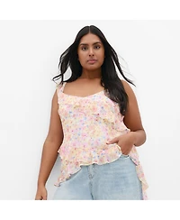 City Chic Women's Plus Waverly Frill Print Top