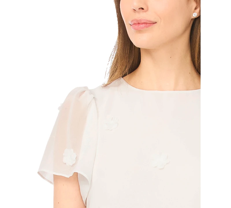 CeCe Women's Crew Neck Flutter-Sleeve Blouse