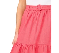 CeCe Women's Belted Ruffle-Hem Mini Skirt