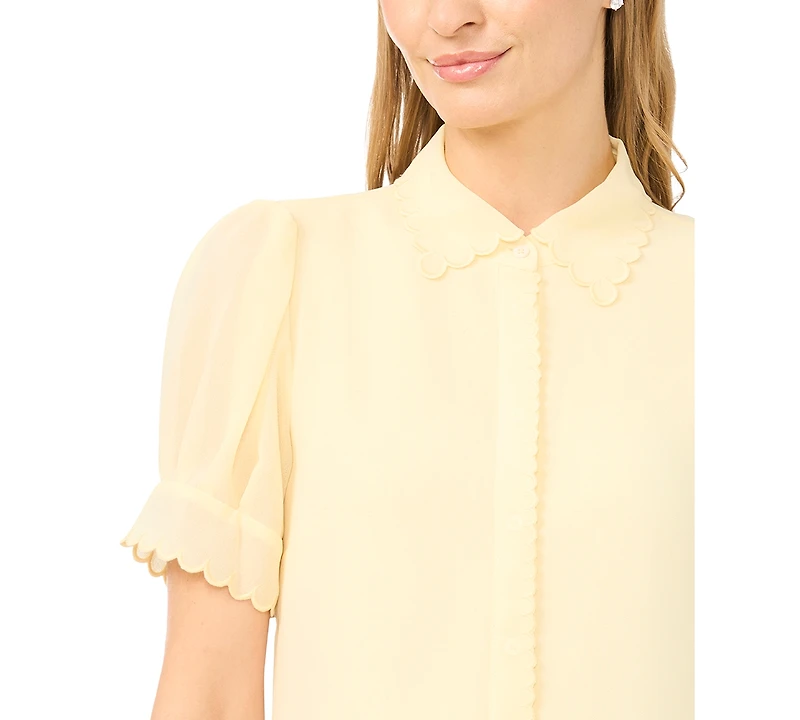 CeCe Women's Scalloped Puff-Sleeve Button-Front Top