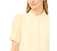 CeCe Women's Scalloped Puff-Sleeve Button-Front Top