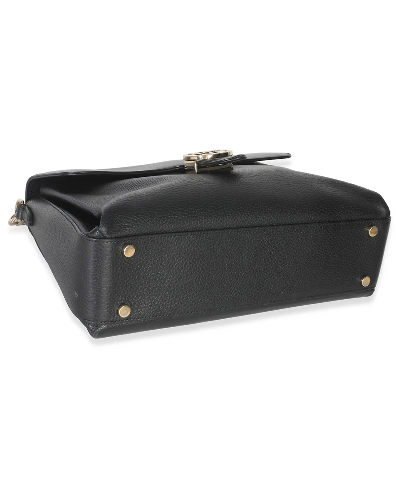 Pre-Owned Gucci Black Pebbled Calfskin Medium Interlocking G Flap Bag