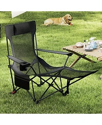 Gymax 2PCS Camping Lounge Chair w/Detachable Footrest 4-position Backrest Carrying Bag