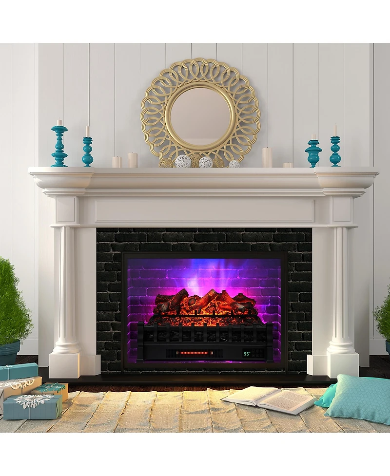 Gymax 26'' Infrared Quartz Electric Fireplace Heater W/ Lemonwood Logs Thermostat